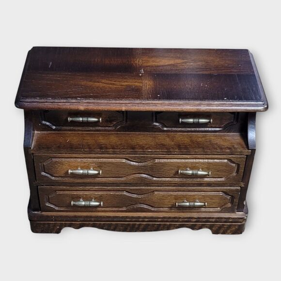 Jay Import Small Wood Musical Jewelry Box Drawers Storage Ring Holder Wt Mirror - Picture 12 of 12